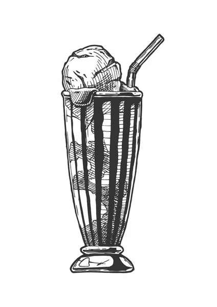 Vektor Handgezeichnete Illustration Von Kaffee Serviert Mit Eis Vintage Stil — Stockvektor