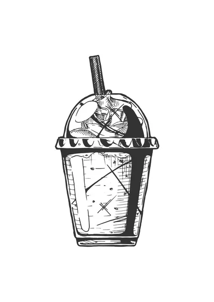 Vector Mão Desenhada Ilustração Milkshake Estilo Vintage Gravado Isolado Sobre — Vetor de Stock