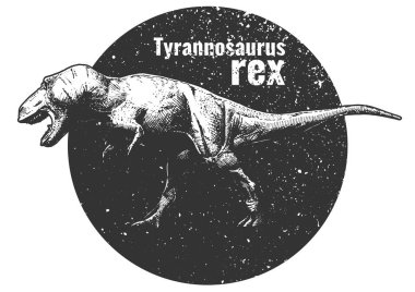 Dairesi vintage oyulmuş tarzı içinde Tyrannosaurus Rex'in illüstrasyon vektör el çekilmiş. 