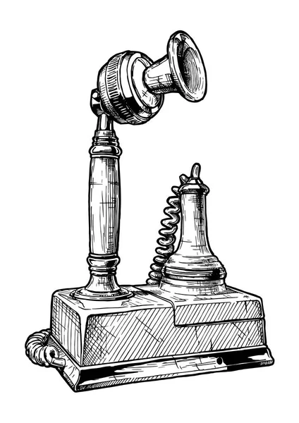 Vector Mão Desenhada Ilustração Telefone Castiçal Retro Estilo Vintage Gravado —  Vetores de Stock