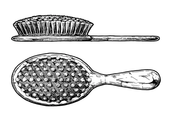 Ilustración Dibujada Mano Vectorial Cepillo Pelo Estilo Grabado Vintage Aislado — Archivo Imágenes Vectoriales