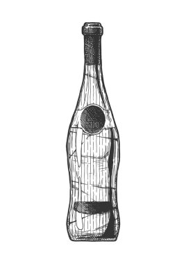 Şarap şişesi. vintage oyulmuş tarzı gül şarap Illustration. Beyaz arka plan üzerinde izole.