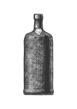 Porto şarabı şişe, Portekizli tatlı şarap vintage oyulmuş tarzı tür vektör elle çizilmiş çizim. Beyaz arka plan üzerinde izole.