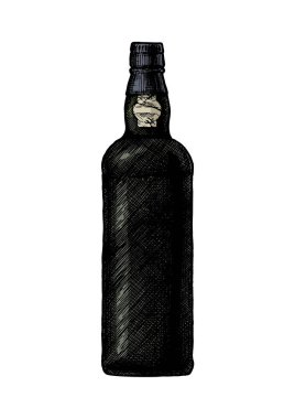 Porto şarabı şişe, Portekizli tatlı şarap vintage oyulmuş tarzı tür vektör elle çizilmiş çizim. Beyaz arka plan üzerinde izole.