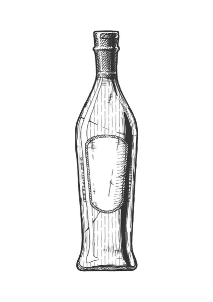 Vector Ilustración Dibujada Mano Botella Vino Estilo Grabado Vintage Aislado — Vector de stock