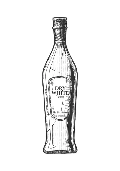 Бутылка Вина Сухое Белое Вино Векторная Ручная Иллюстрация Старинном Гравированном — стоковый вектор