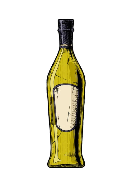 Vector Ilustración Dibujada Mano Botella Vino Estilo Grabado Vintage Aislado — Vector de stock
