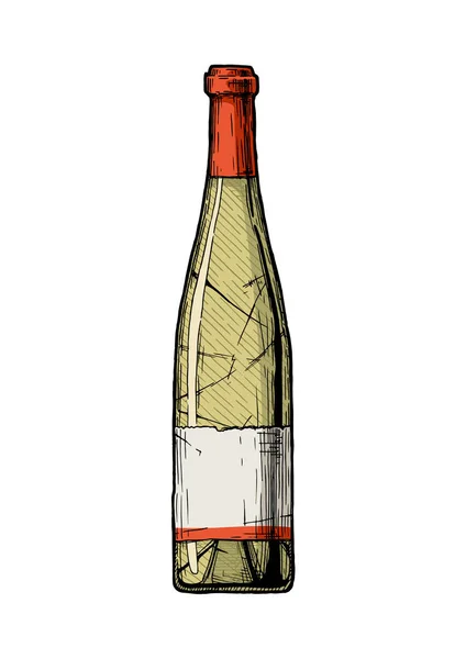 Vinflaska Illustration Vitt Vin Vintage Präglade Stil Isolerad Vit Bakgrund — Stock vektor