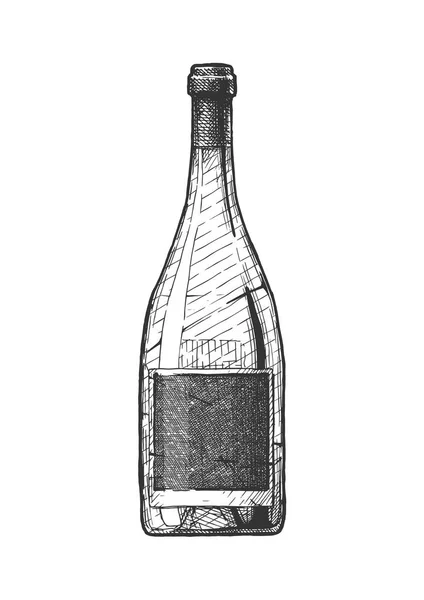 Vector Ilustración Dibujada Mano Botella Vino Estilo Grabado Vintage Aislado — Vector de stock