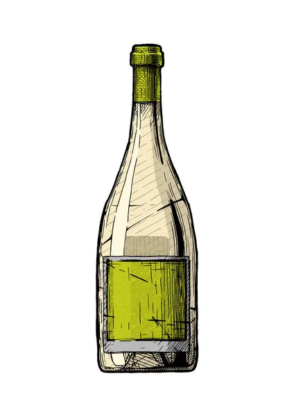 Weinflasche Illustration Von Weißwein Gestochenen Stil Isoliert Auf Weißem Hintergrund — Stockvektor