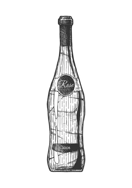 Butelka Wina Ilustracja Wina Różowego Stylu Vintage Grawerowane Białym Tle — Wektor stockowy