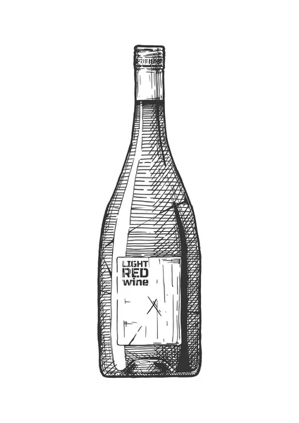 Μπουκάλι Κρασί Εικονογράφηση Ελαφρύ Κόκκινο Κρασί Vintage Χαραγμένο Στυλ Απομονωμένα — Διανυσματικό Αρχείο