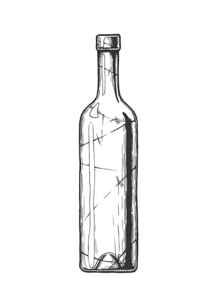 Vector Ilustración Dibujada Mano Botella Vino Estilo Grabado Vintage Aislado — Vector de stock