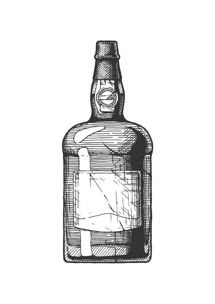 ポルト酒瓶 刻まれたヴィンテージスタイルのポルトガルのデザート ワインのタイプのベクトルの手描きイラスト 白い背景に分離 — ストックベクタ