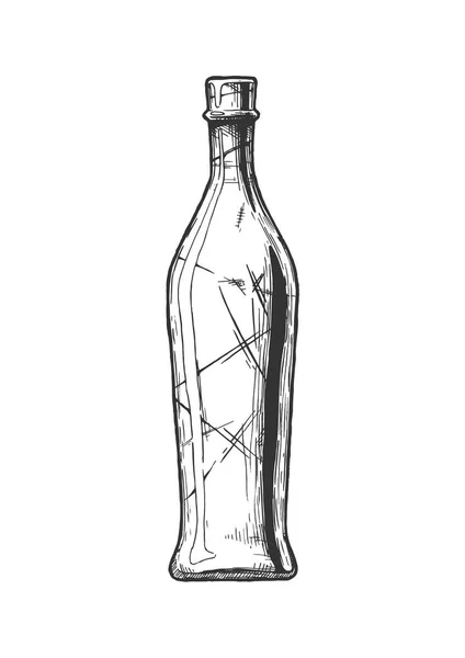 ベクトルは 刻まれたヴィンテージスタイルのワイン ボトルのイラストを描かれた手します 白い背景に分離 — ストックベクタ