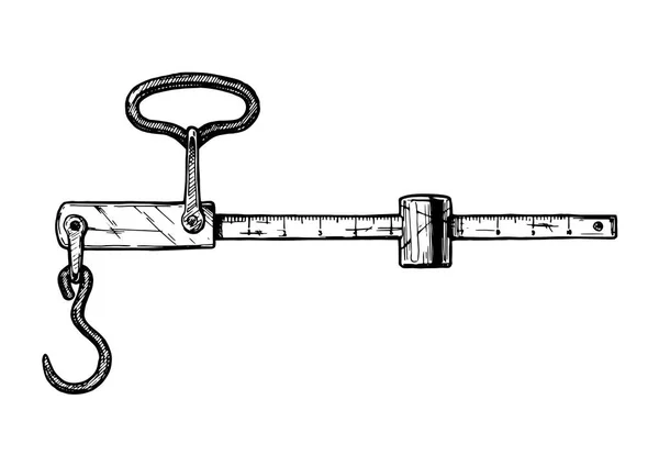 Ilustración Dibujada Mano Vectorial Del Equilibrio Steelyard Estilo Grabado Vintage — Archivo Imágenes Vectoriales