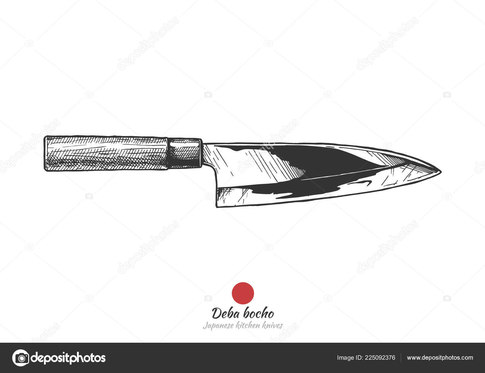 Deba Bocho Japanese Kitchen Knife Vector Hand Drawn Illustration Vintage  Stock Vector by ©suricoma 225092376, image size:1600x1231