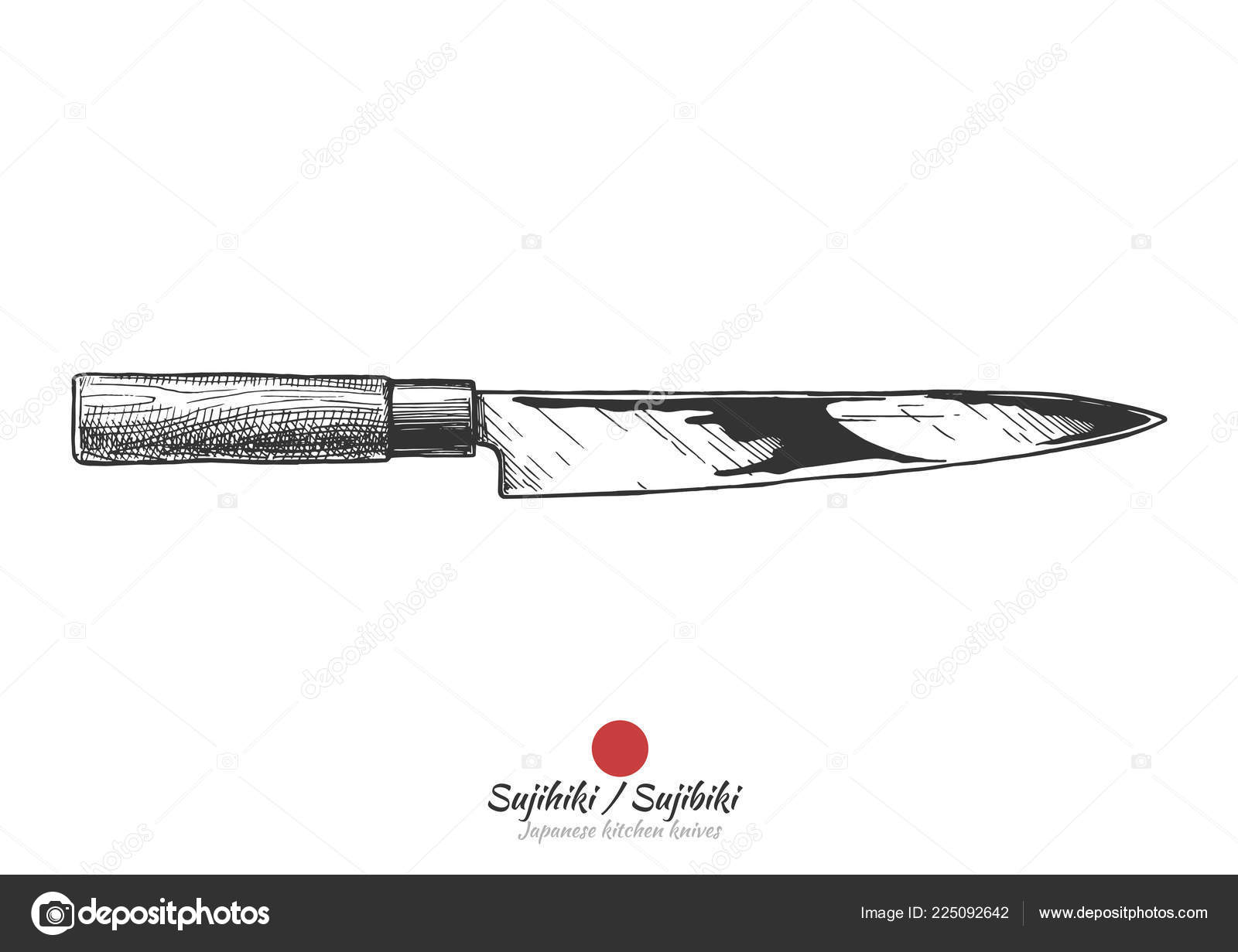 Sujihiki Sujibiki Japanese Kitchen Knife Vector Hand Drawn Illustration  Vintage Stock Vector by ©suricoma 225092642, image size:1600x1231