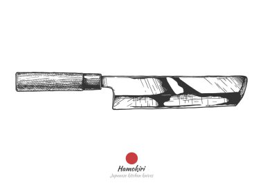 Hamokiri, Japanese kitchen knife. Literally pike conger cutter. Vector hand drawn illustration in vintage engraved style. Isolated on white background. clipart