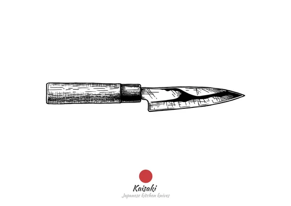 Kaisaki Hiraki Bocho Japanese Kitchen Knife Vector Hand Drawn Illustration — Stock Vector
