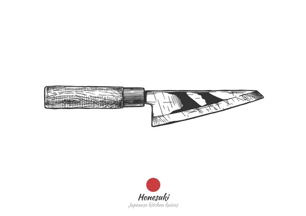 Honesuki Coltello Cucina Giapponese Usato Disossare Pollo Illustrazione Disegnata Mano — Vettoriale Stock