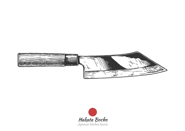 Hakata Bocho Variation Bunka Bocho Japanese Kitchen Knife Vector Hand — Stock Vector