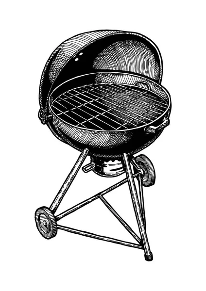 Vektör elle çizilmiş çizim su ısıtıcısı ızgara vintage oyulmuş tarzı. Beyaz arka plan üzerinde izole. 