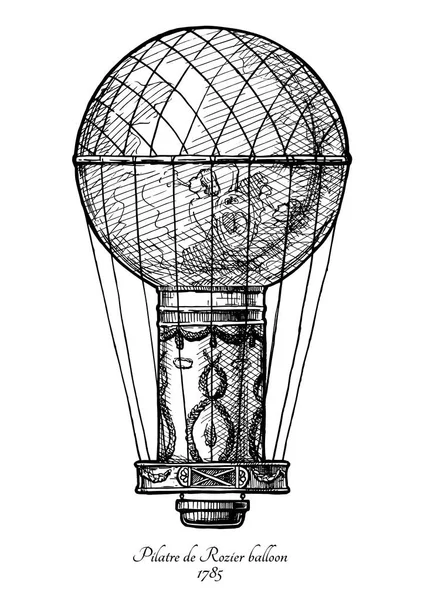 第一个罗齐埃矢量手绘插图的让 弗朗索瓦 皮拉特雷德罗齐尔气球在复古雕刻风格 隔离在白色背景上 — 图库矢量图片