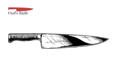 Vector hand drawn illustration of chef's knife in vintage engraved style. Isolated on white background.  clipart