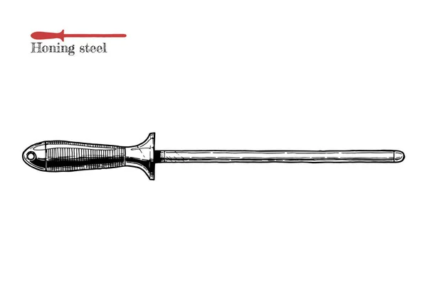 Vector Mão Desenhada Ilustração Honing Steel Sharpening Rod Estilo Vintage — Vetor de Stock