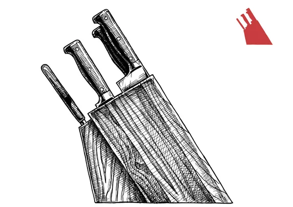 Vector Mão Desenhada Ilustração Bloco Faca Estilo Vintage Gravado Isolado — Vetor de Stock