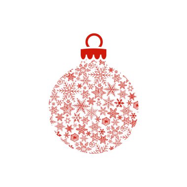 Kar taneleri beyaz zemin üzerine kırmızı Noel top yapılmış