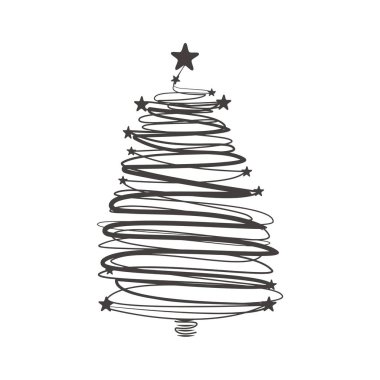 Stylized şerit beyaz arka plan üzerinde izole yılbaşı ağacı vektör çizim