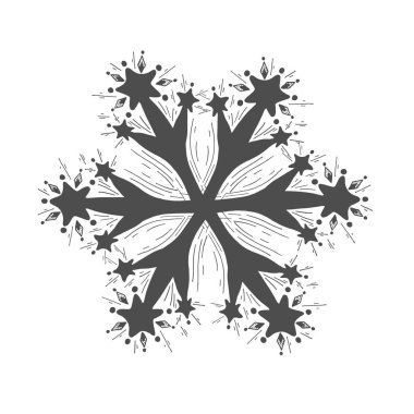 Kar tanesi vintage oyulmuş tarzı çizilmiş illüstrasyon vektör ver. Beyaz arka plan üzerinde izole.