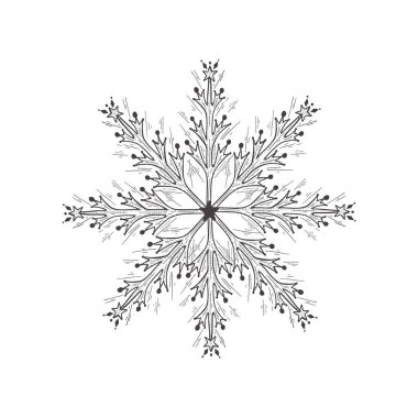 Kar tanesi vintage oyulmuş tarzı çizilmiş illüstrasyon vektör ver. Beyaz arka plan üzerinde izole.