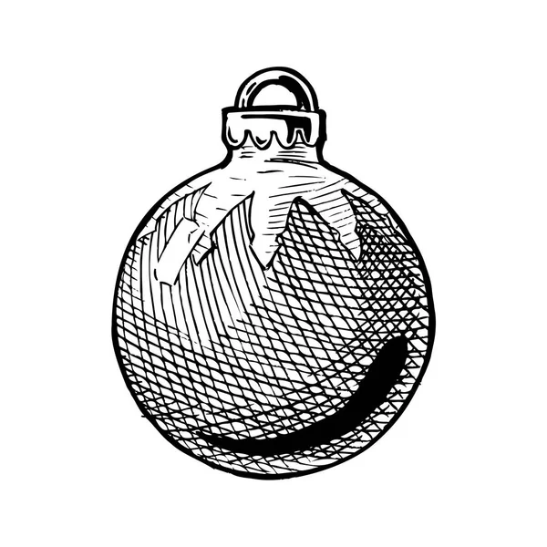 Векторная Ручная Иллюстрация Рождественского Мяча Винтажном Гравированном Стиле Изолированный Белом — стоковый вектор
