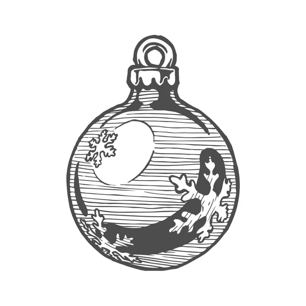 Векторная Ручная Иллюстрация Рождественского Мяча Снежинкой Винтажном Гравированном Стиле Изолированный — стоковый вектор