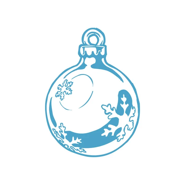 Векторная Ручная Иллюстрация Синего Рождественского Мяча Винтажном Гравированном Стиле Изолированный — стоковый вектор