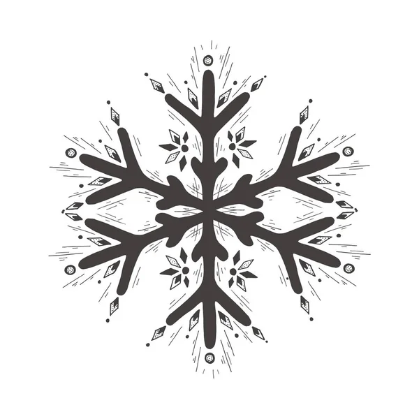 Векторная Ручная Иллюстрация Снежинки Винтажном Гравированном Стиле Изолированный Белом Фоне — стоковый вектор