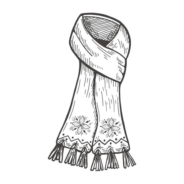 Vector Mão Desenhada Ilustração Cachecol Estilo Vintage Gravado Isolado Sobre — Vetor de Stock