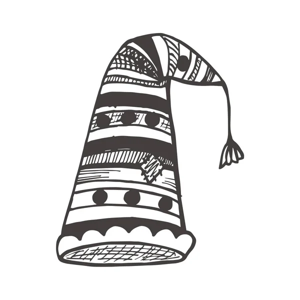 Vektor Handgezeichnete Illustration Der Elfenmütze Isoliert Auf Weißem Hintergrund — Stockvektor