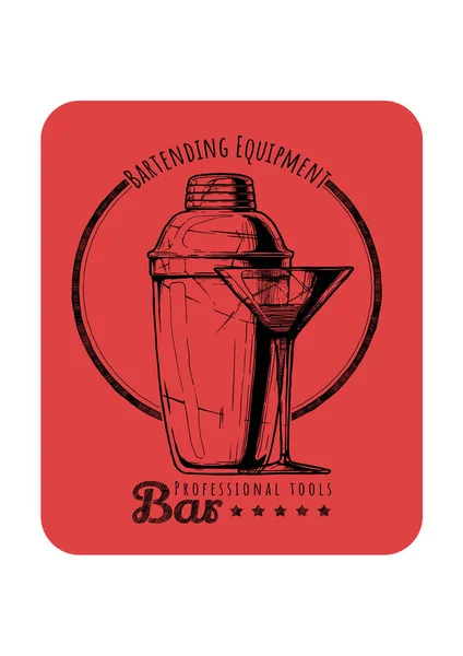 Cobbler Shaker Kieliszka Koktajlowego Logo Etykieta Ilustracja Bar Profesjonalnych Narzędzi — Wektor stockowy