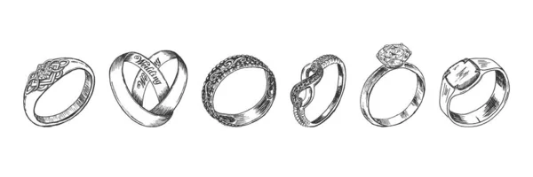 Conjunto de anéis de jóias isolados diferentes — Vetor de Stock