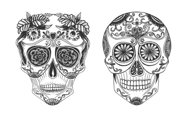 Cranium avec symbole de décor Calavera — Image vectorielle