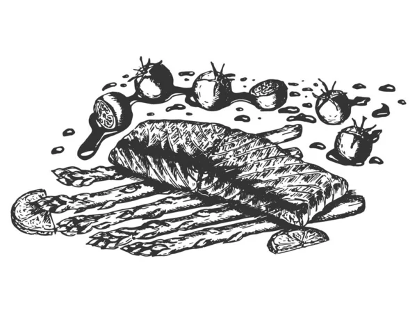Gezonde gebakken zalm op asperges — Stockvector