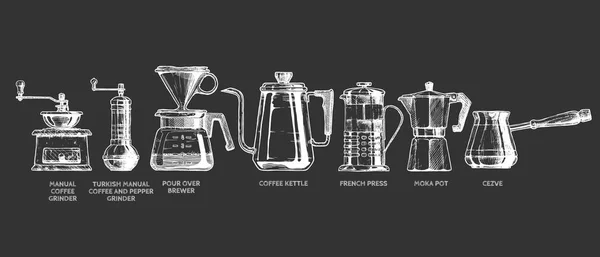 Uppsättning av kaffe förberedelser — Stock vektor