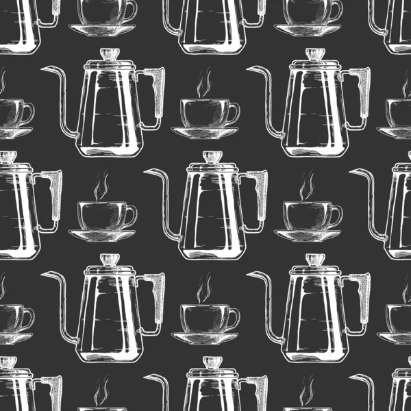 コーヒーケトルとカップのパターン — ストックベクタ