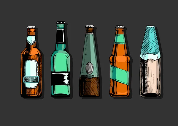 Set di bottiglie di birra — Vettoriale Stock