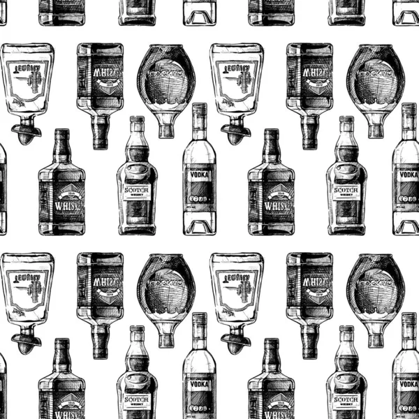 Pattern with bottles of alcohol. — ストックベクタ