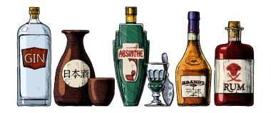alkol şişe. Distile içecek